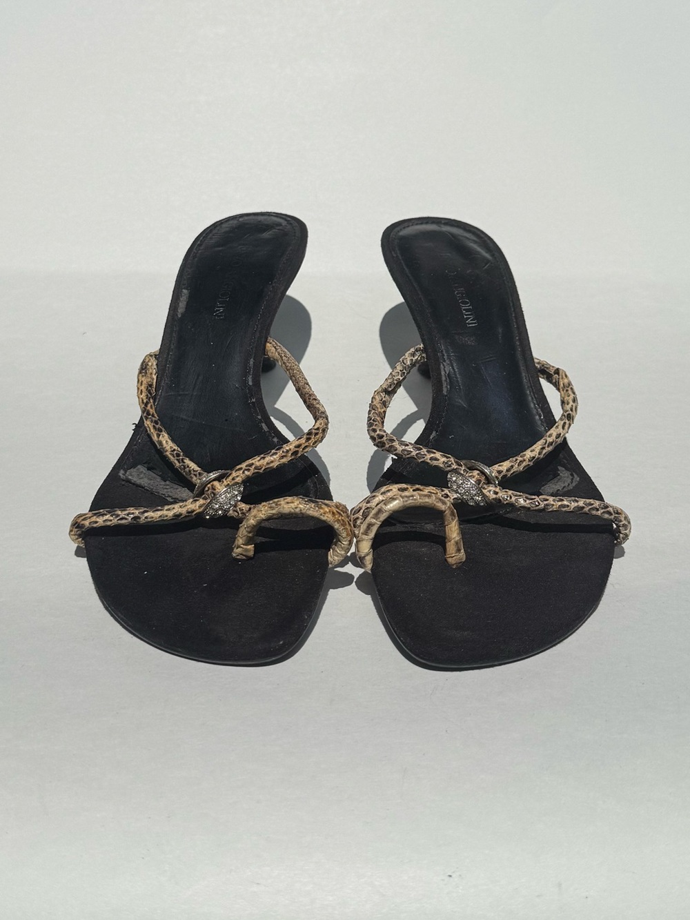 Vintage 90s Enzo Angiolini Strappy Snakeskin Kitten Heel Sandal.